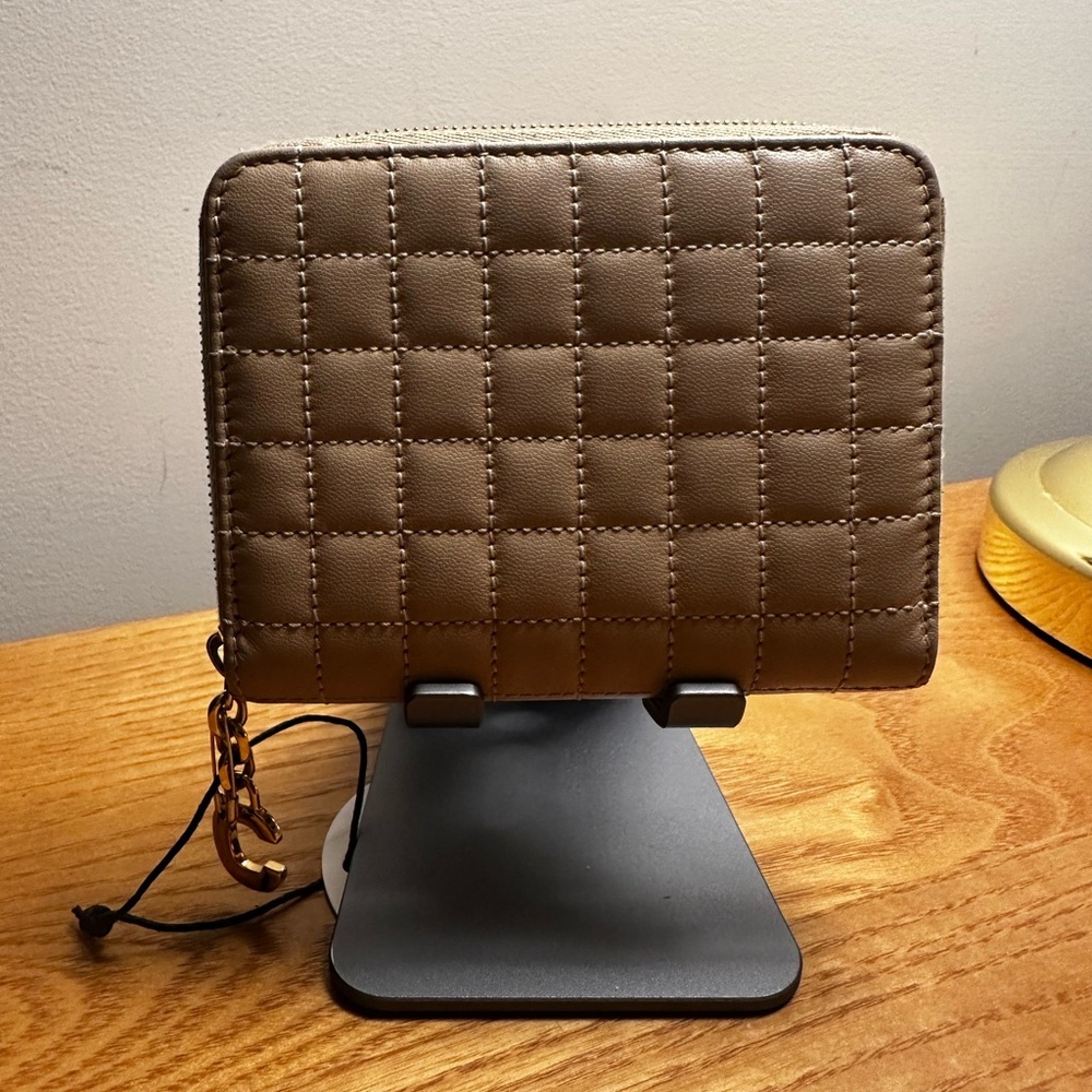 Celine Vintage Quilted Leather Brown Zip Card Wallet in EUC.